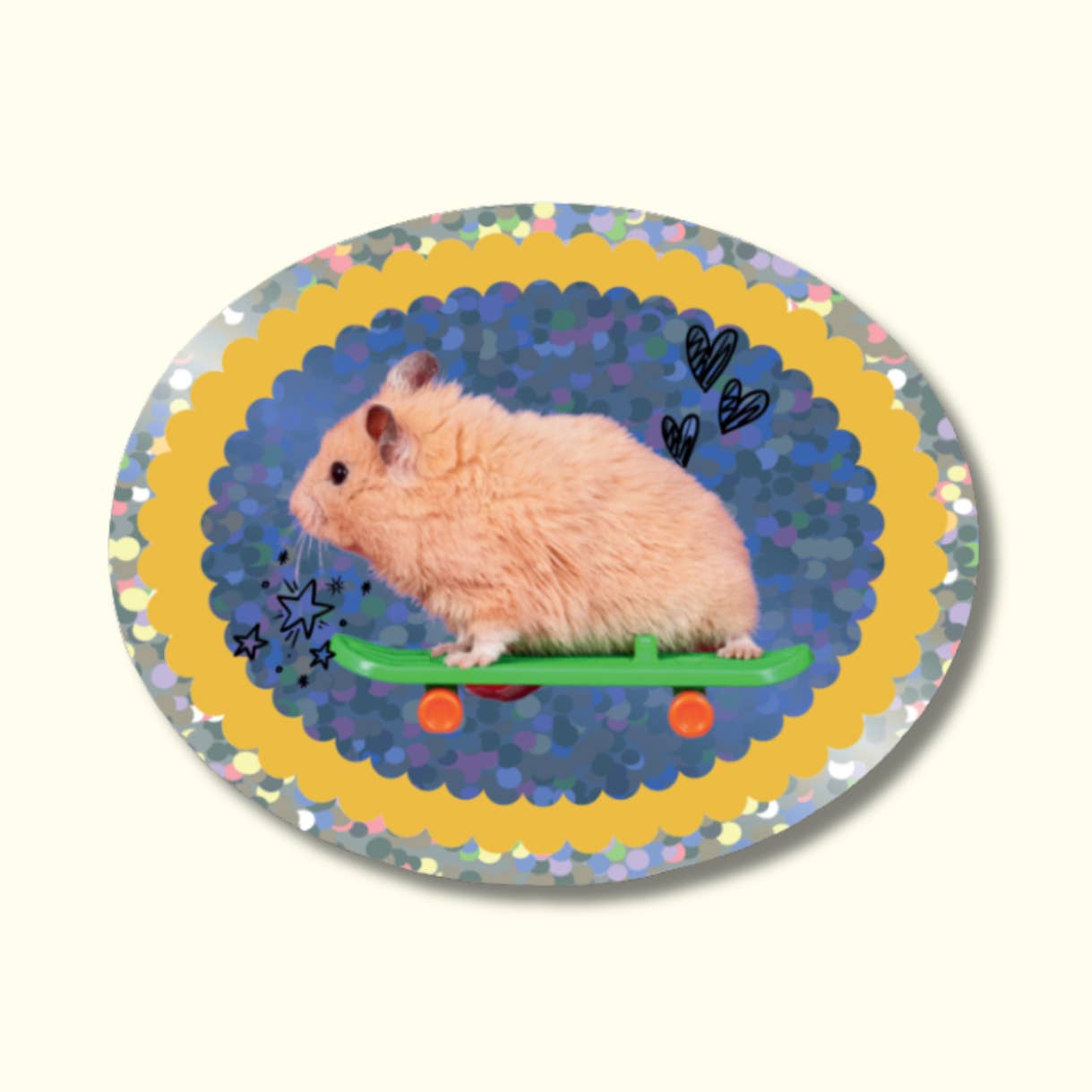 Skateboard Hamster Glitter Sticker